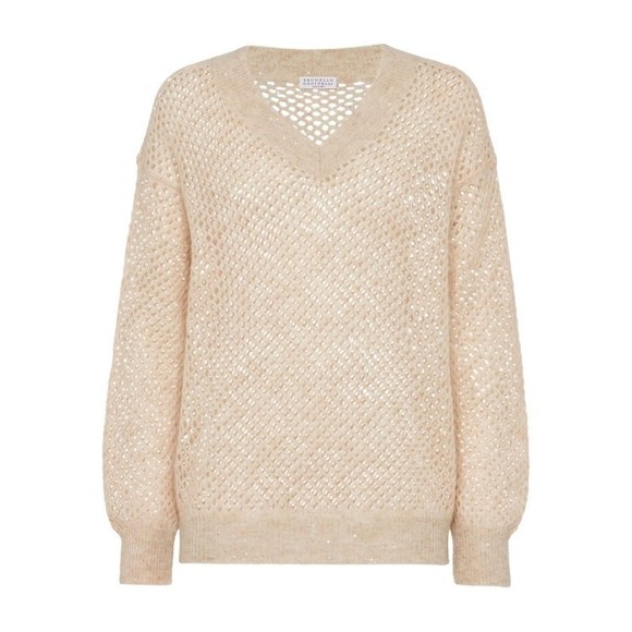 Brunello Cucinelli Deep V-Neck Open Knit Sweater - NWT - Picture 1 of 6